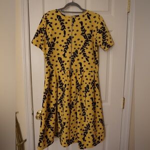 LuLaRoe Yellow Dress with Black Leaf Pattern